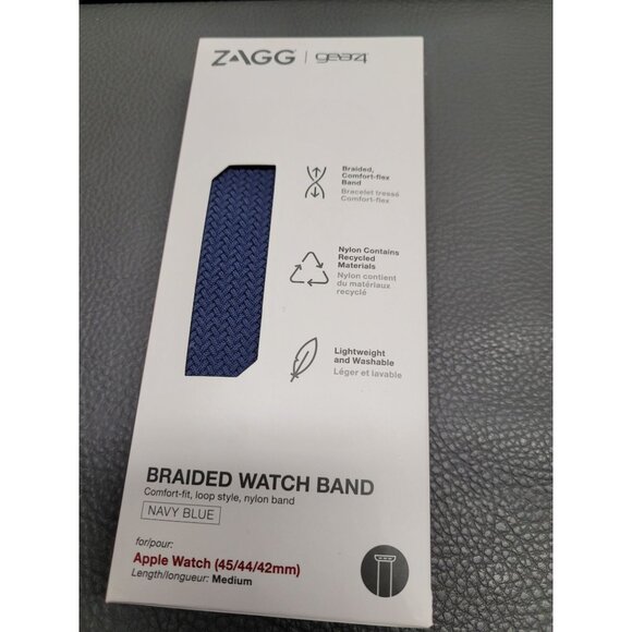 New Zagg Gear4 Braided Watch Band Apple Med 45/44/42mm Open Box Navy Blue - Picture 1 of 4